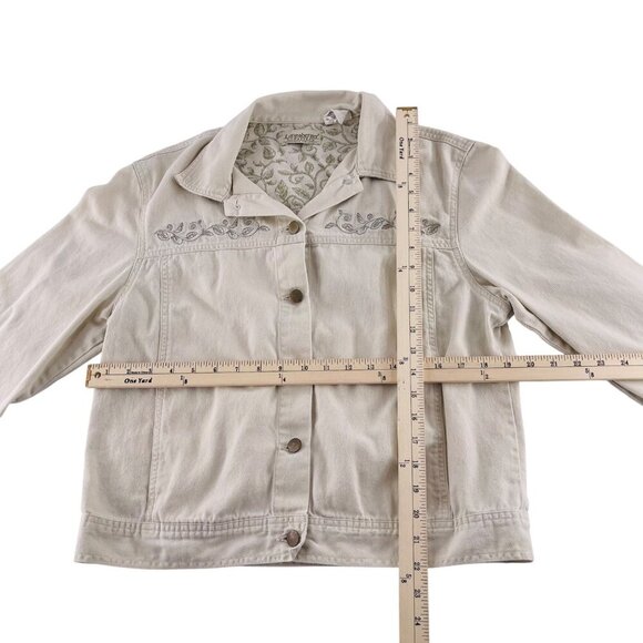 Longaberger Homestead Womens Jacket Size L Embroidered Beige Denim Cotton Button - Picture 3 of 4